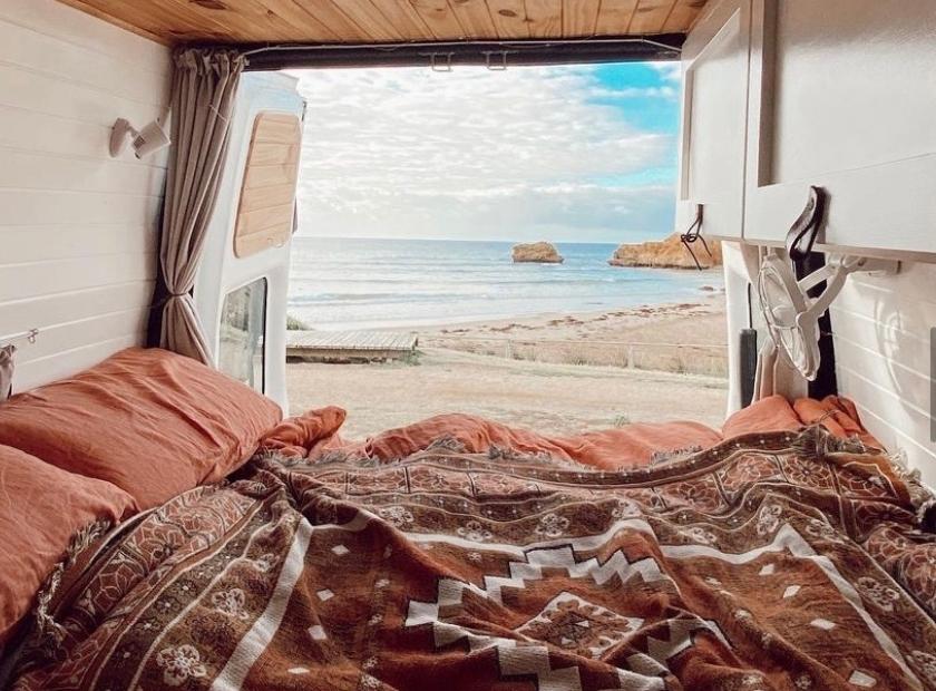 view of australian beach from living simple van